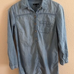 Gap Womens Size Medium Long Sleeve Med Wash Popover Above Knee Denim Shirt Dress